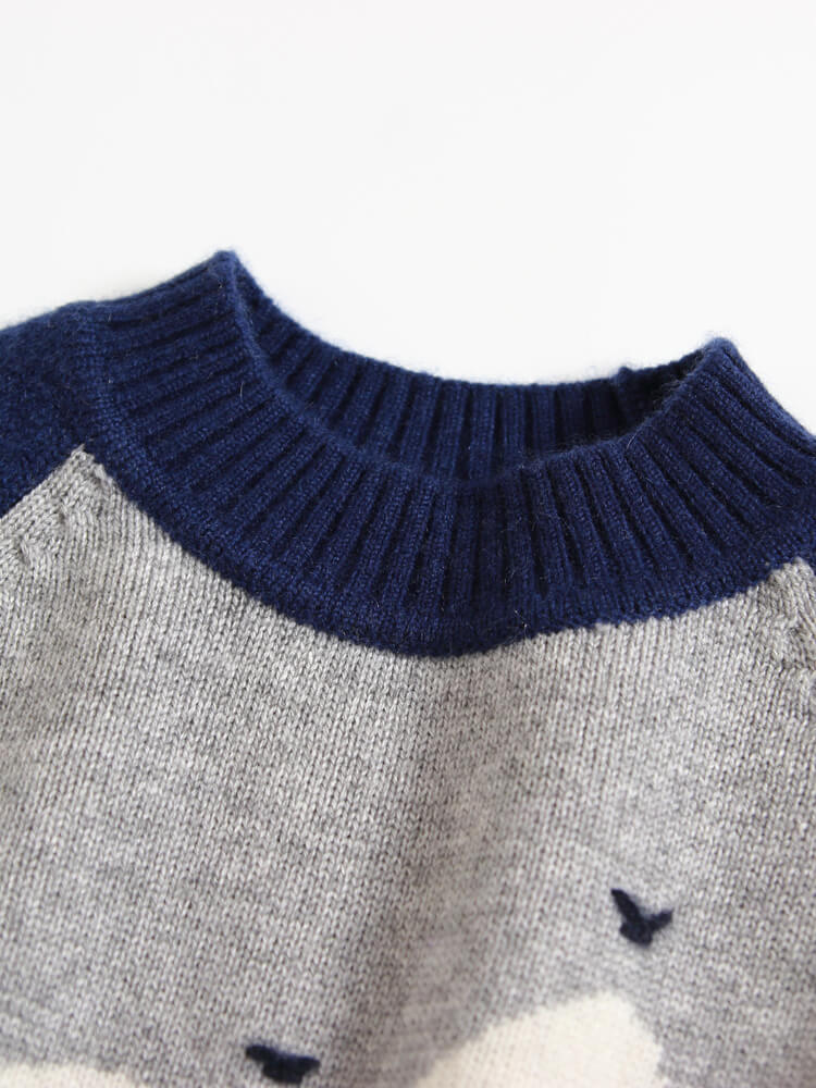 Kids Navy Blue Ocean Scene Cashmere Crew Neck Sweater